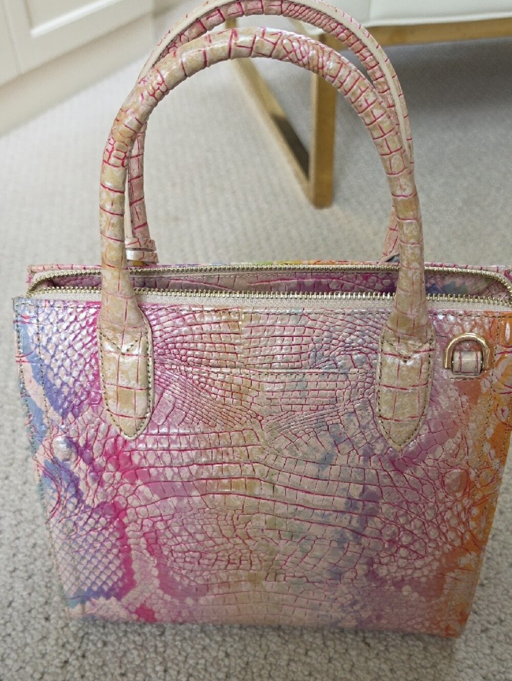 Brahmin Pink Multi-Color Embossed Leather Satchel - Picture 2 of 4